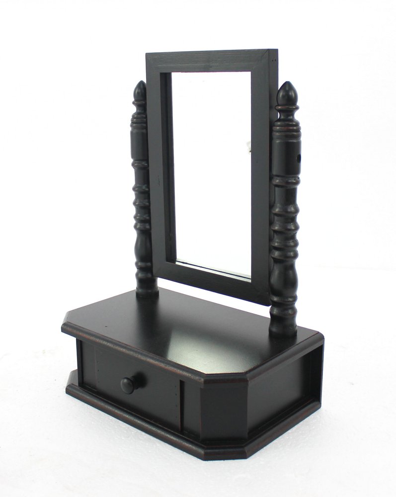 20" Black Wood Framed Freestanding Makeup Shaving Tabletop Mirror