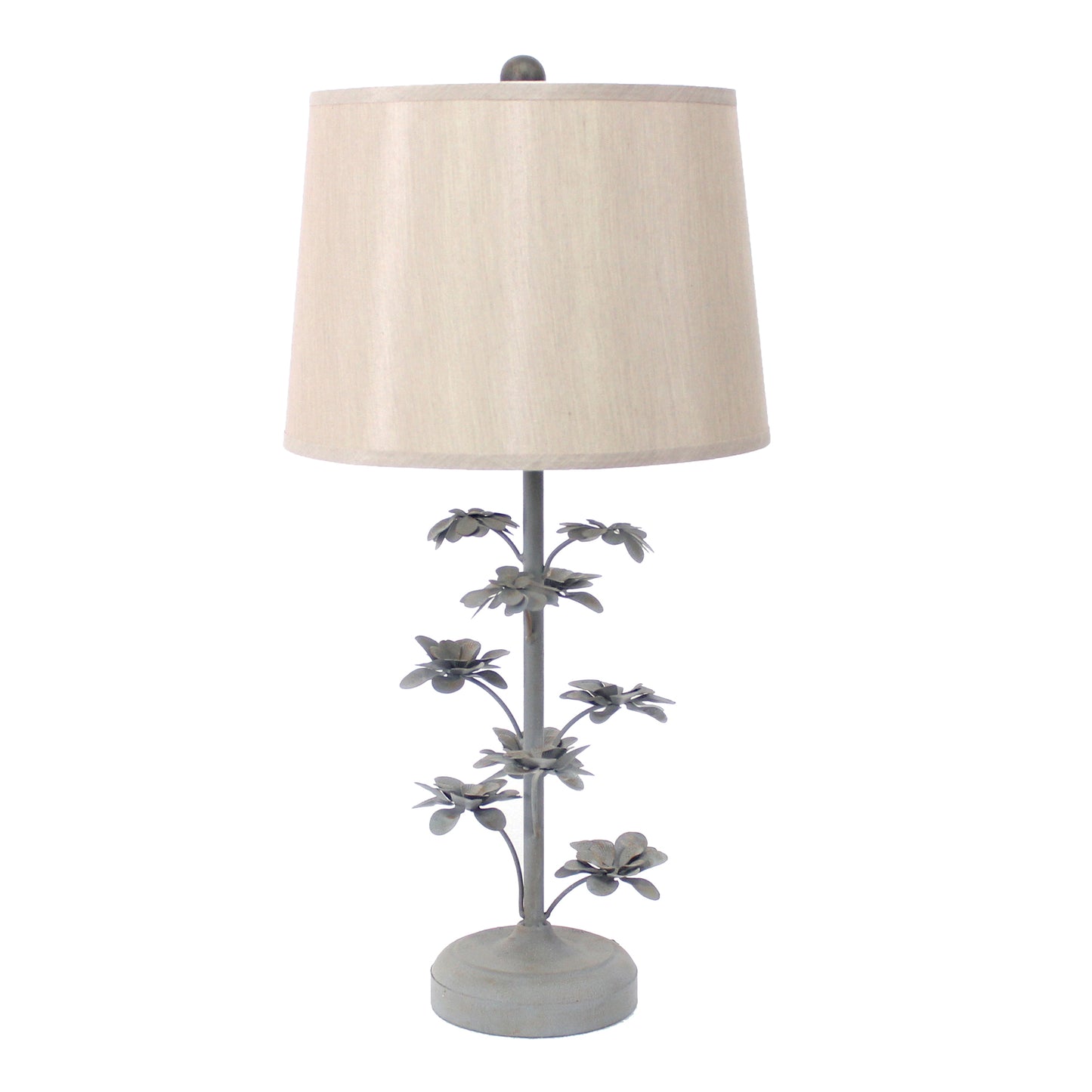 28" Distressed Gray Metal Novelty Bedside Lamp With Beige Drum Shade