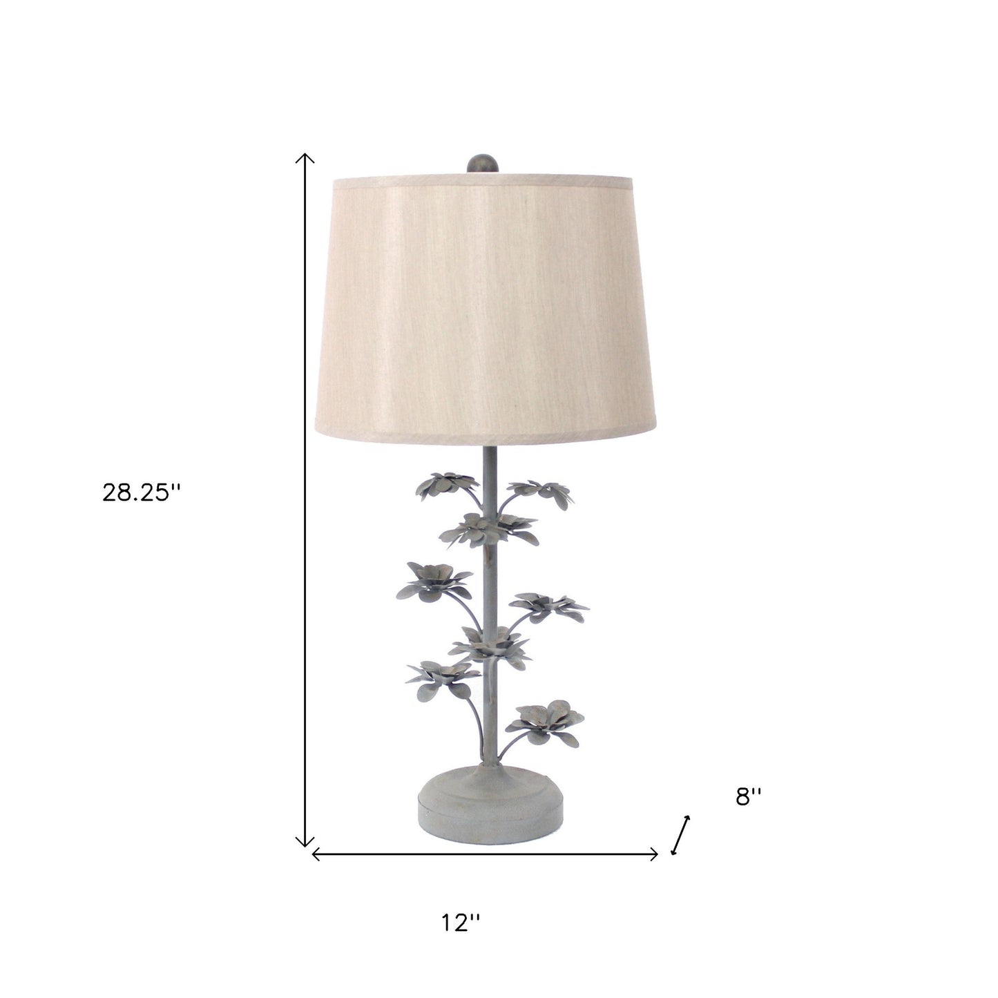 28" Distressed Gray Metal Novelty Bedside Lamp With Beige Drum Shade