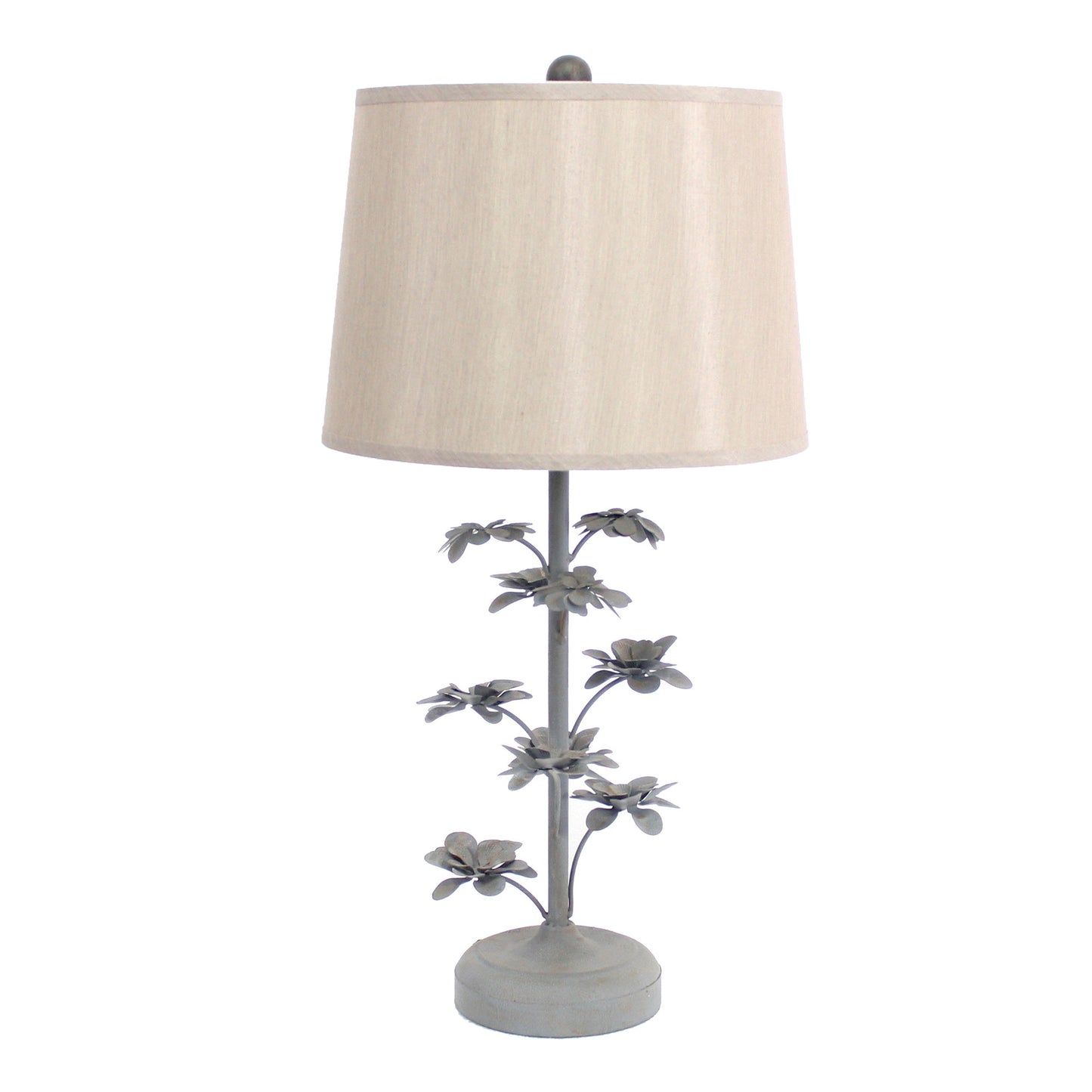 28" Distressed Gray Metal Novelty Bedside Lamp With Beige Drum Shade