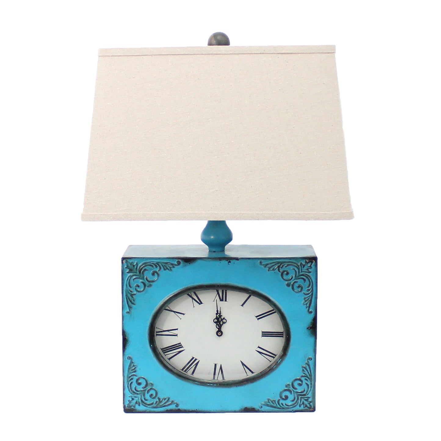22" Distressed Red Metal Bedside Lamp With Beige Shade