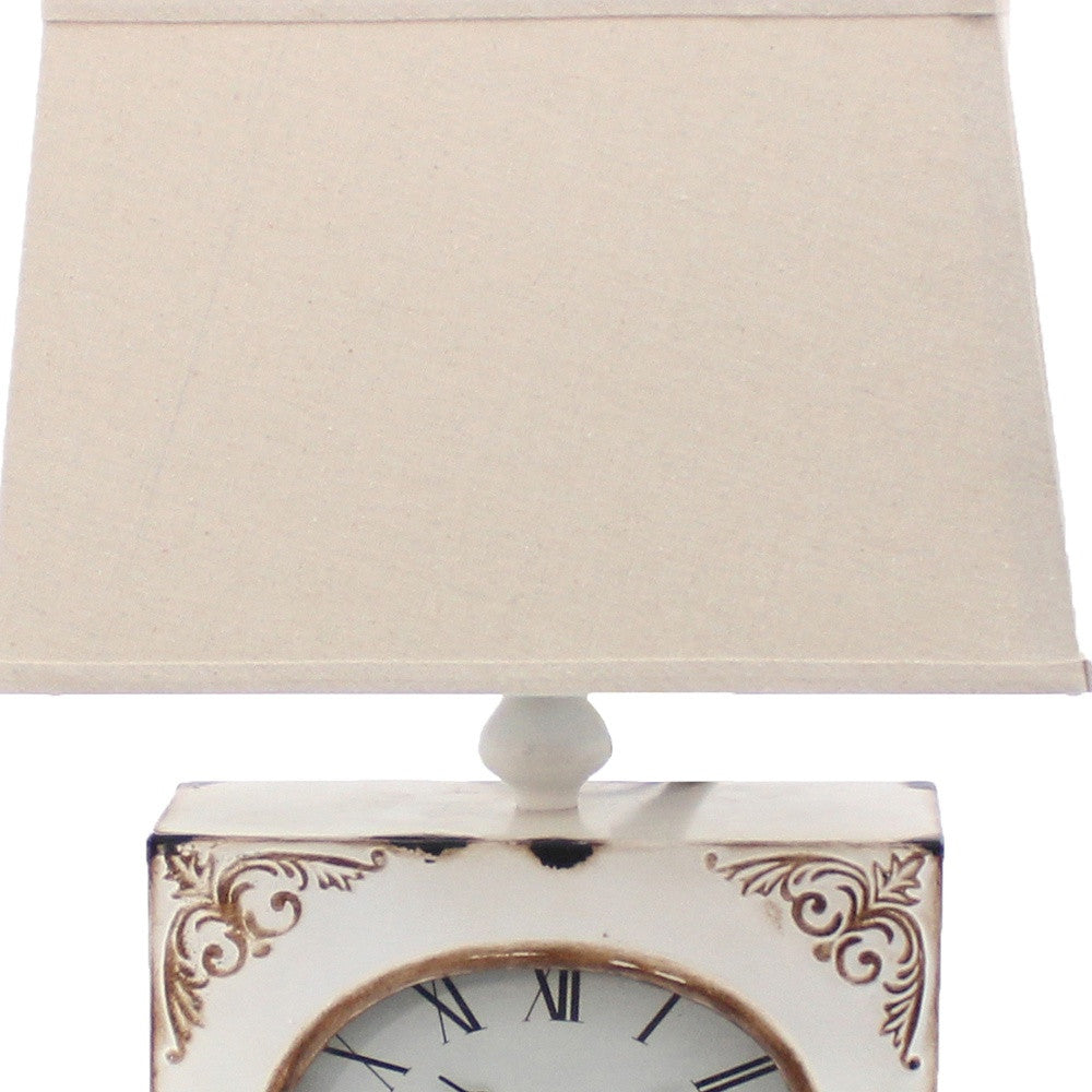 22" Distressed Red Metal Bedside Lamp With Beige Shade