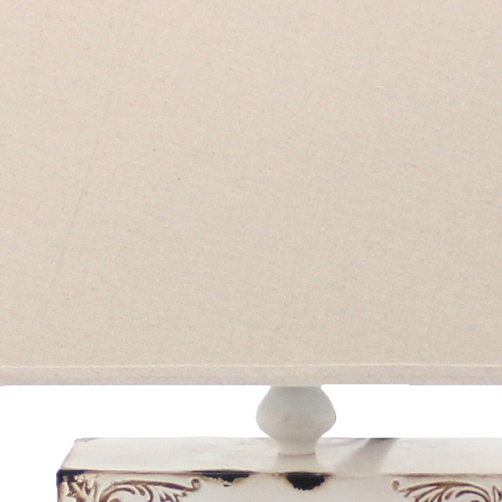 22" Distressed Red Metal Bedside Lamp With Beige Shade