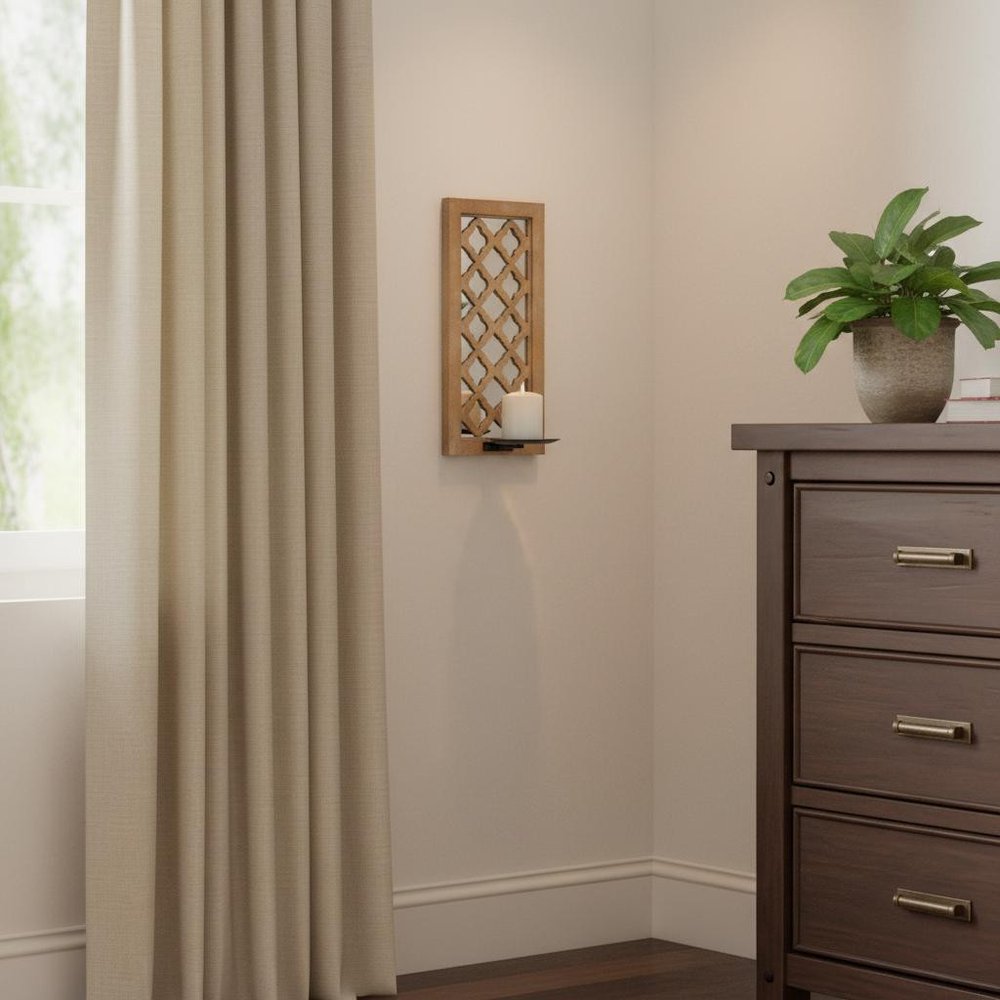 17" Tan Solid Wood Wall Sconce Candle Holder