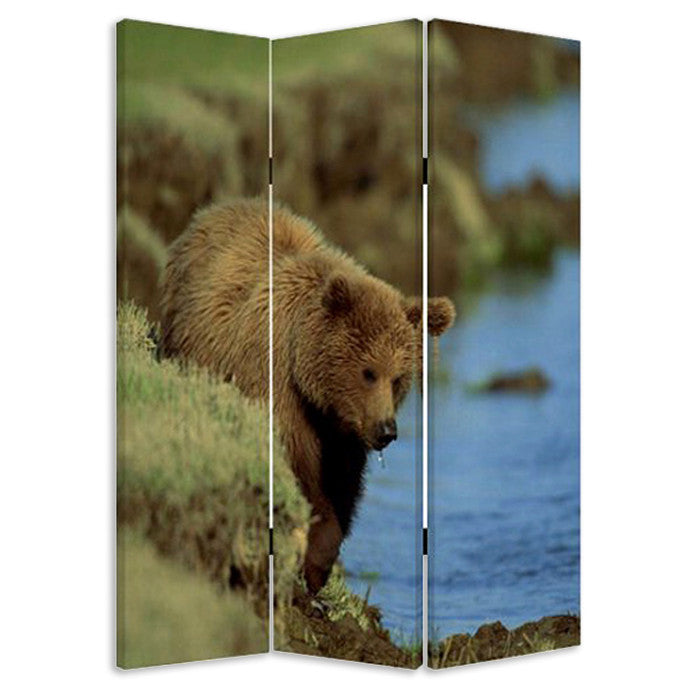 48" X 72" Multi Color Wood Canvas Bear Screen