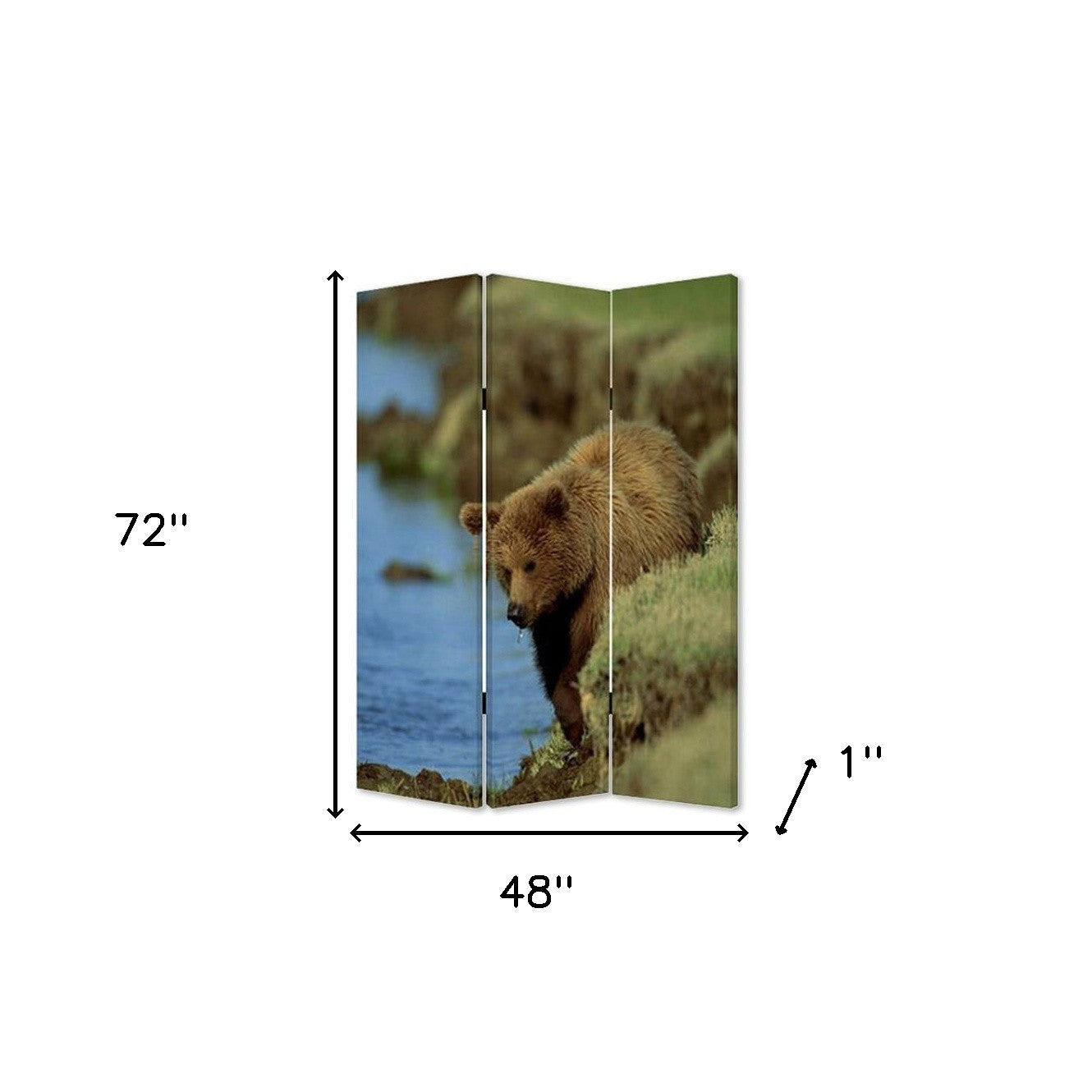 48" X 72" Multi Color Wood Canvas Bear Screen