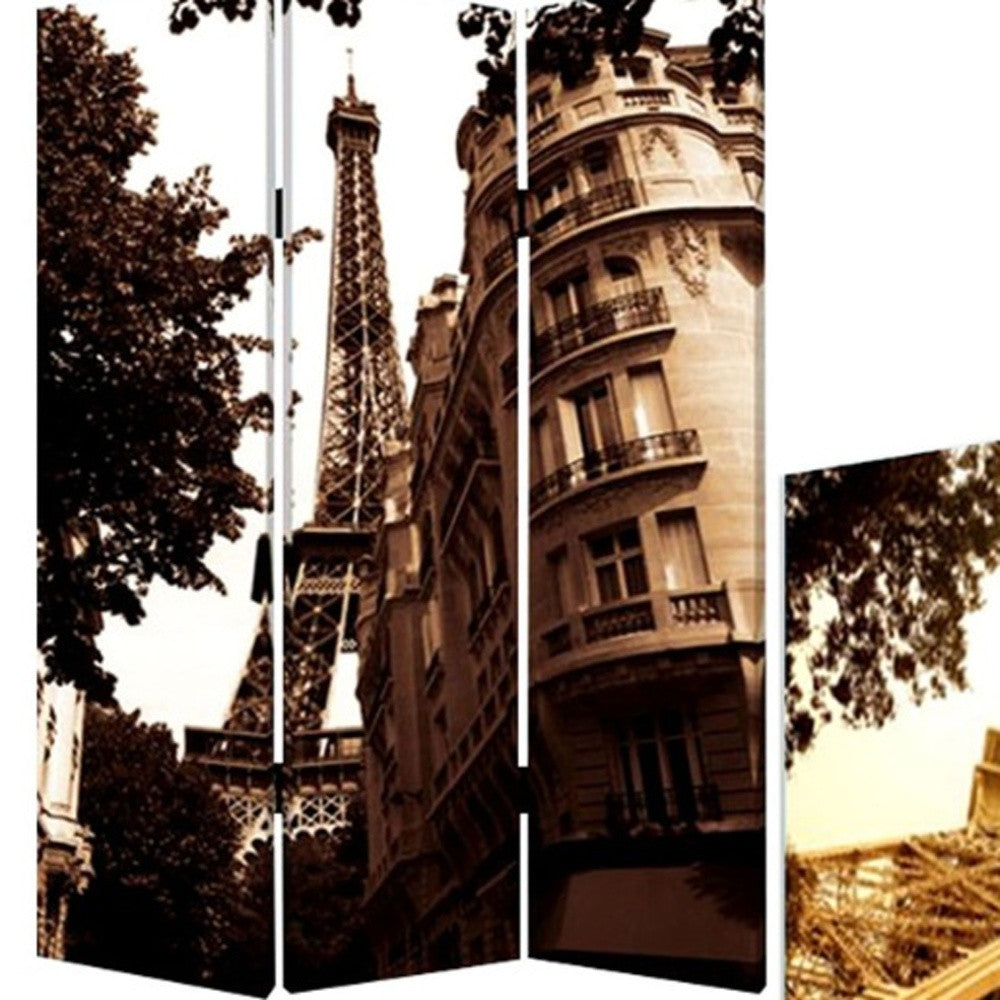 48" X 72" Multi Color Wood Canvas Paris Screen