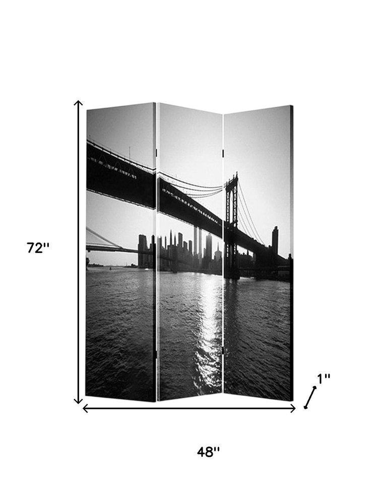 48" X 72" Multi Color Wood Canvas New York Skyline Screen