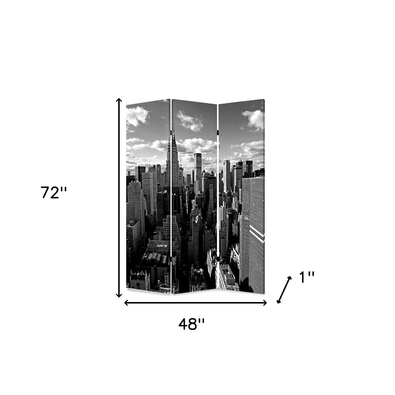 48" X 72" Multi Color Wood Canvas New York Skyline Screen