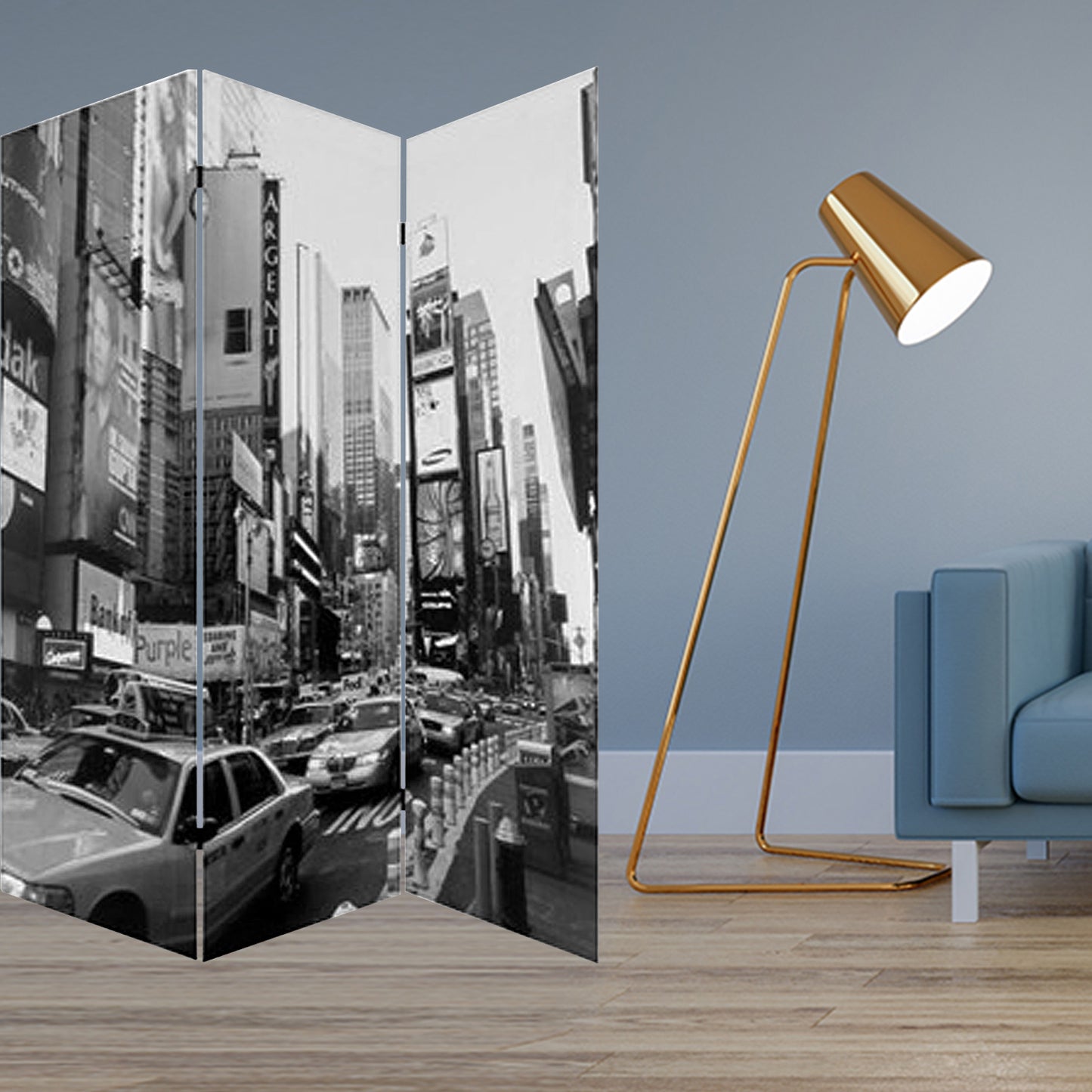 48 X 72 Multi Color Wood Canvas New York City Screen