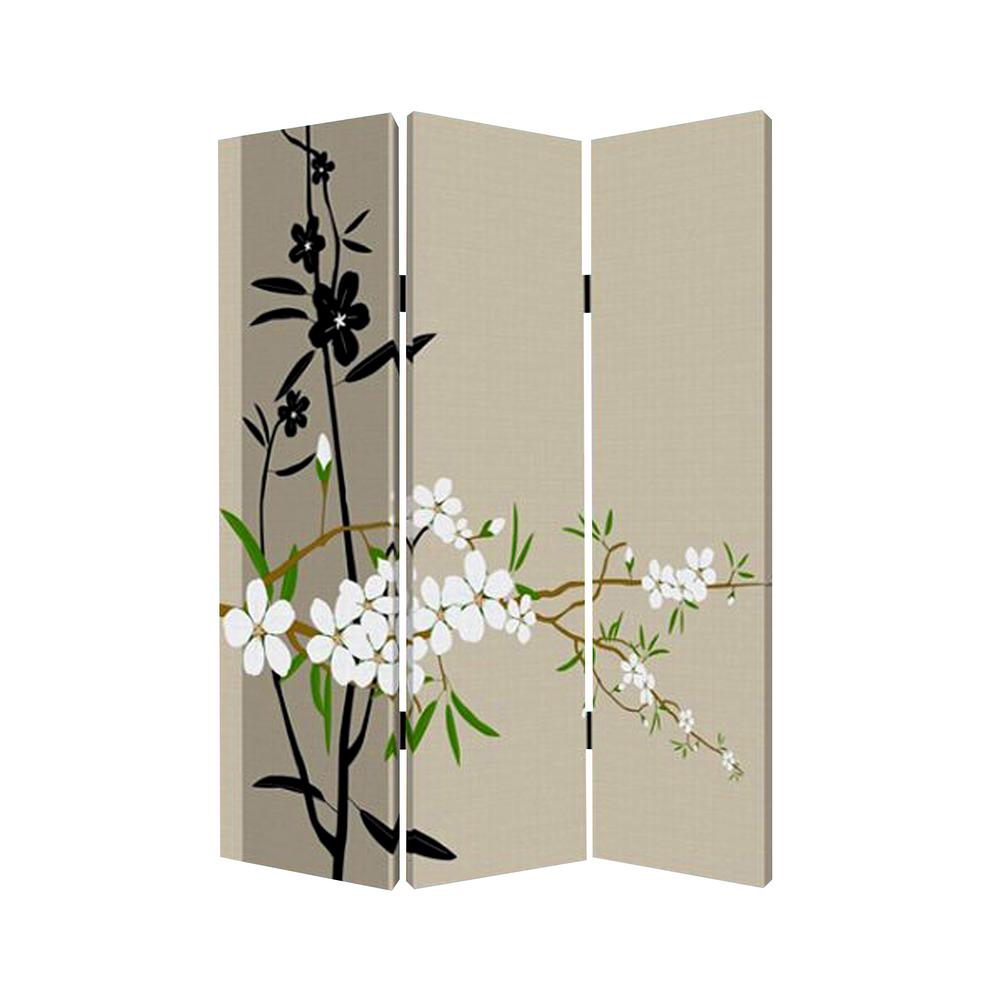 48" X 72" Multi Color Wood Canvas Plum Blossom Screen