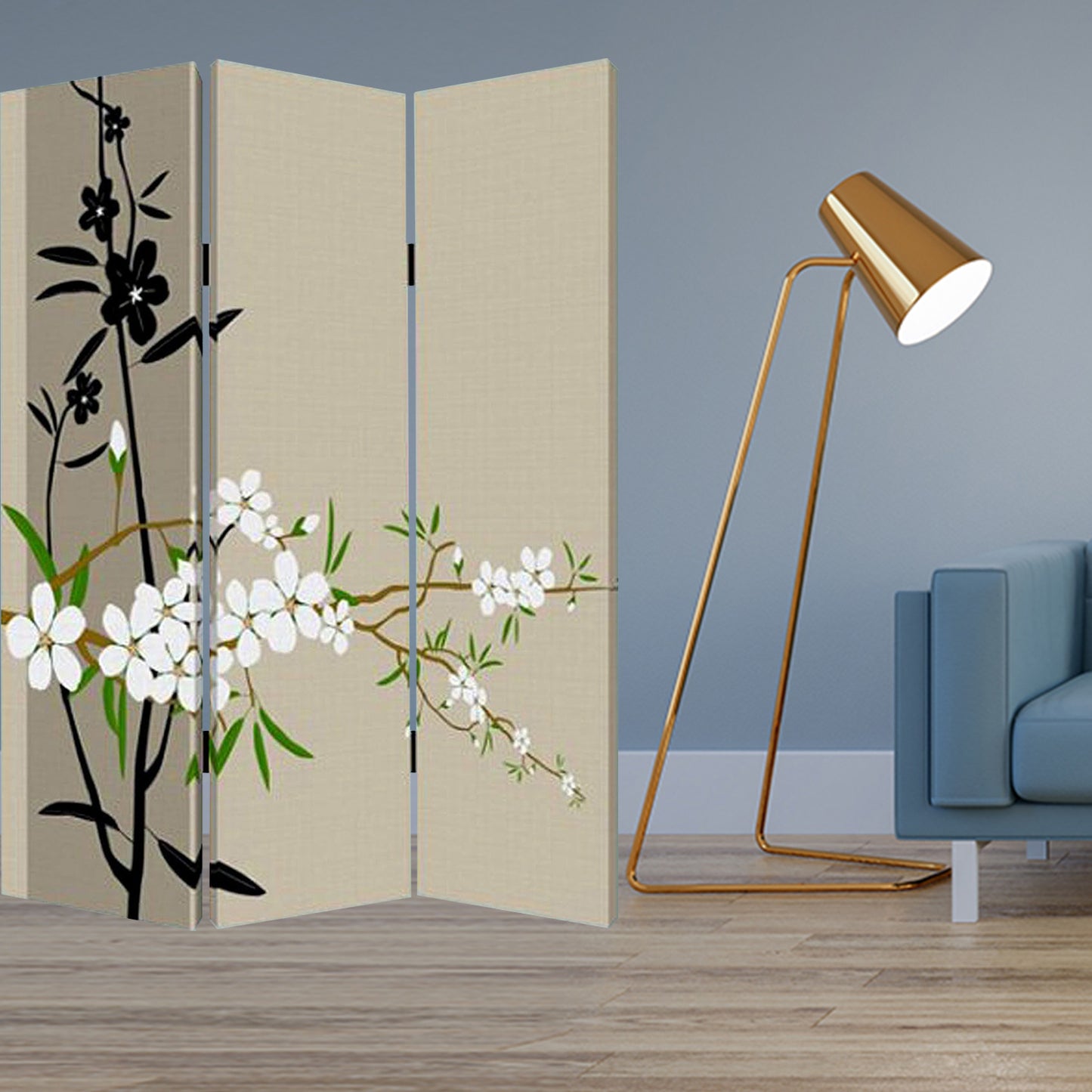 48" X 72" Multi Color Wood Canvas Plum Blossom Screen