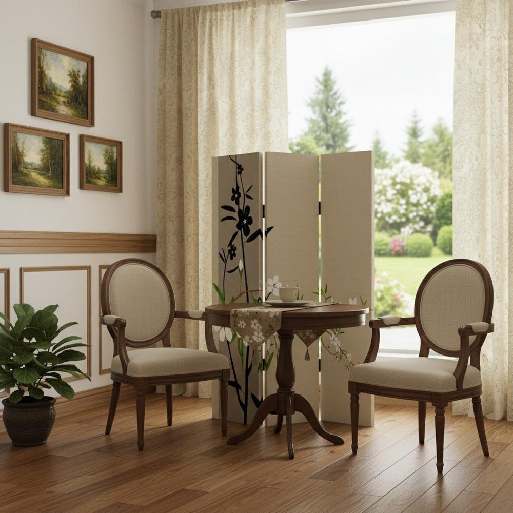 48" X 72" Multi Color Wood Canvas Plum Blossom Screen