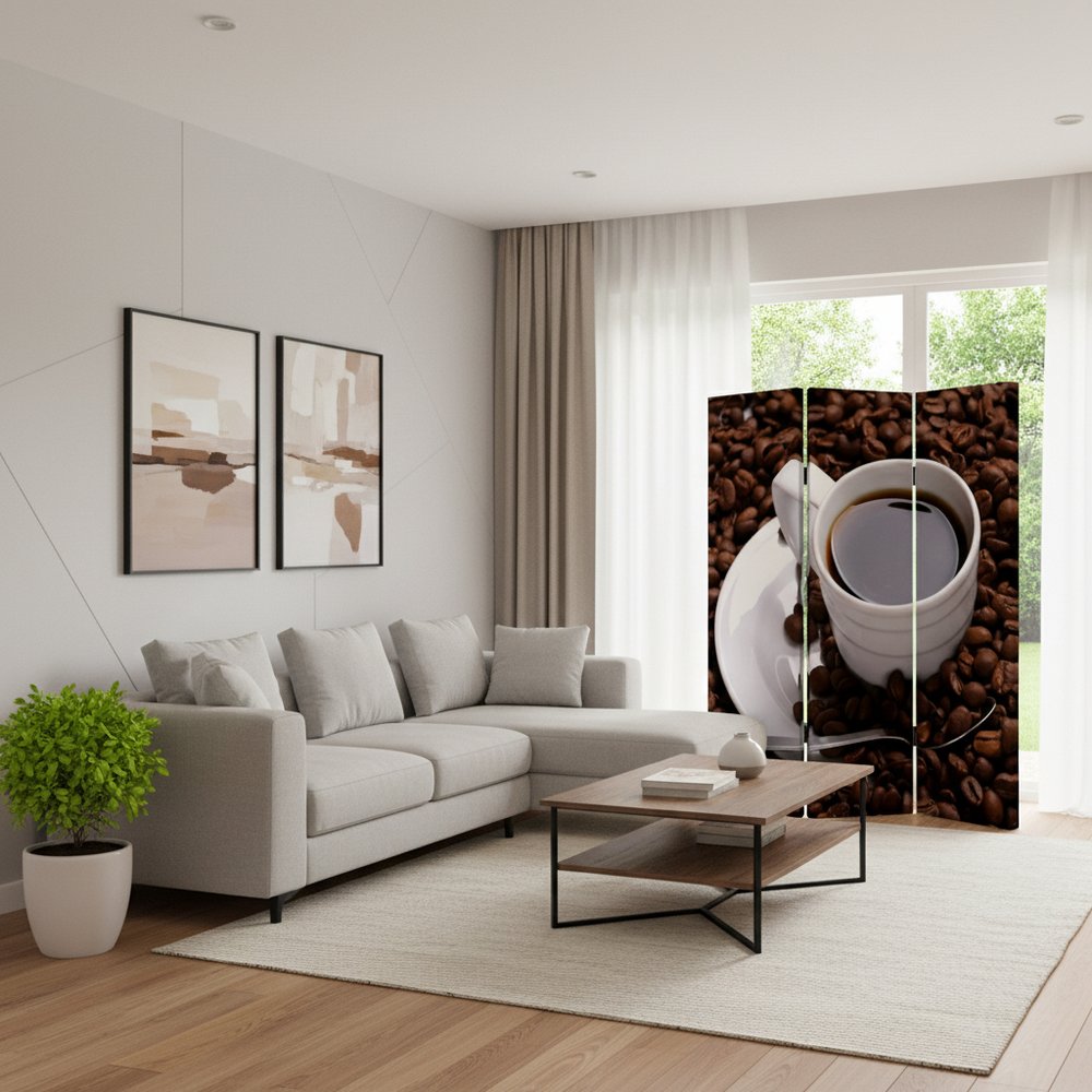 48" X 72" Multi Color Wood Canvas Coffee Time Screen