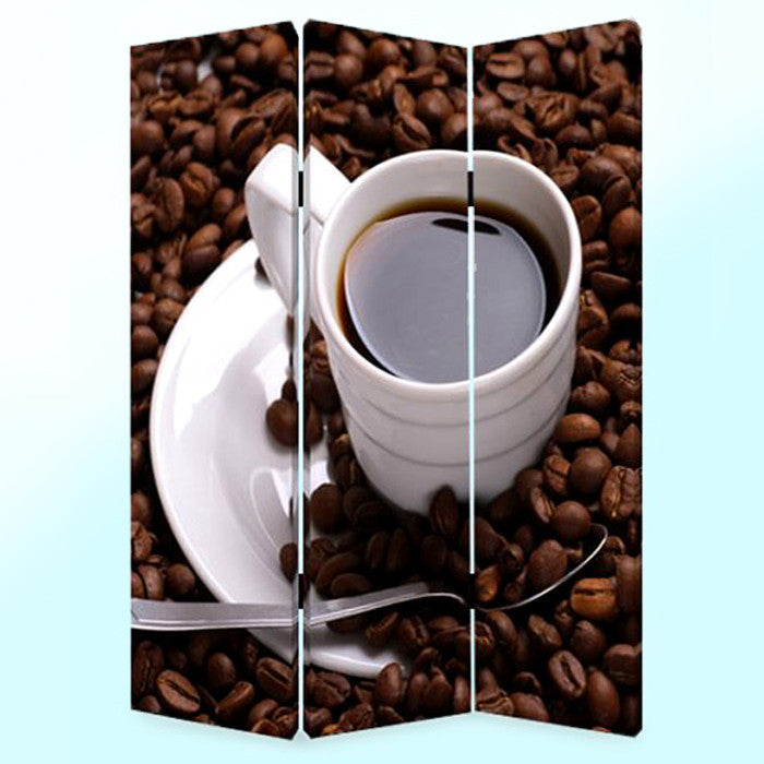 48" X 72" Multi Color Wood Canvas Coffee Time Screen