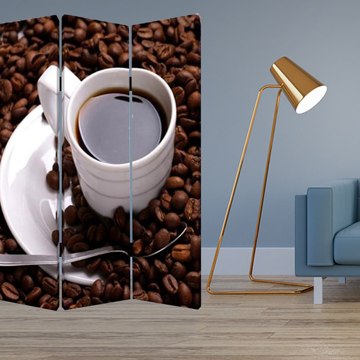 48" X 72" Multi Color Wood Canvas Coffee Time Screen