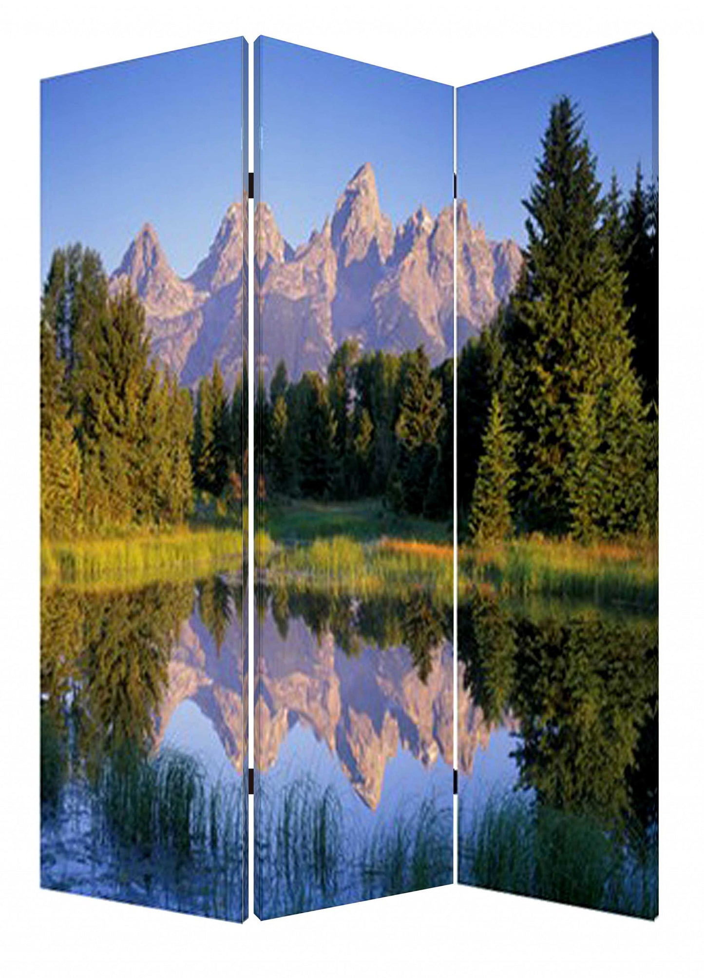 48 X 72 Multi Color Wood Canvas Mountain Peaks Screen