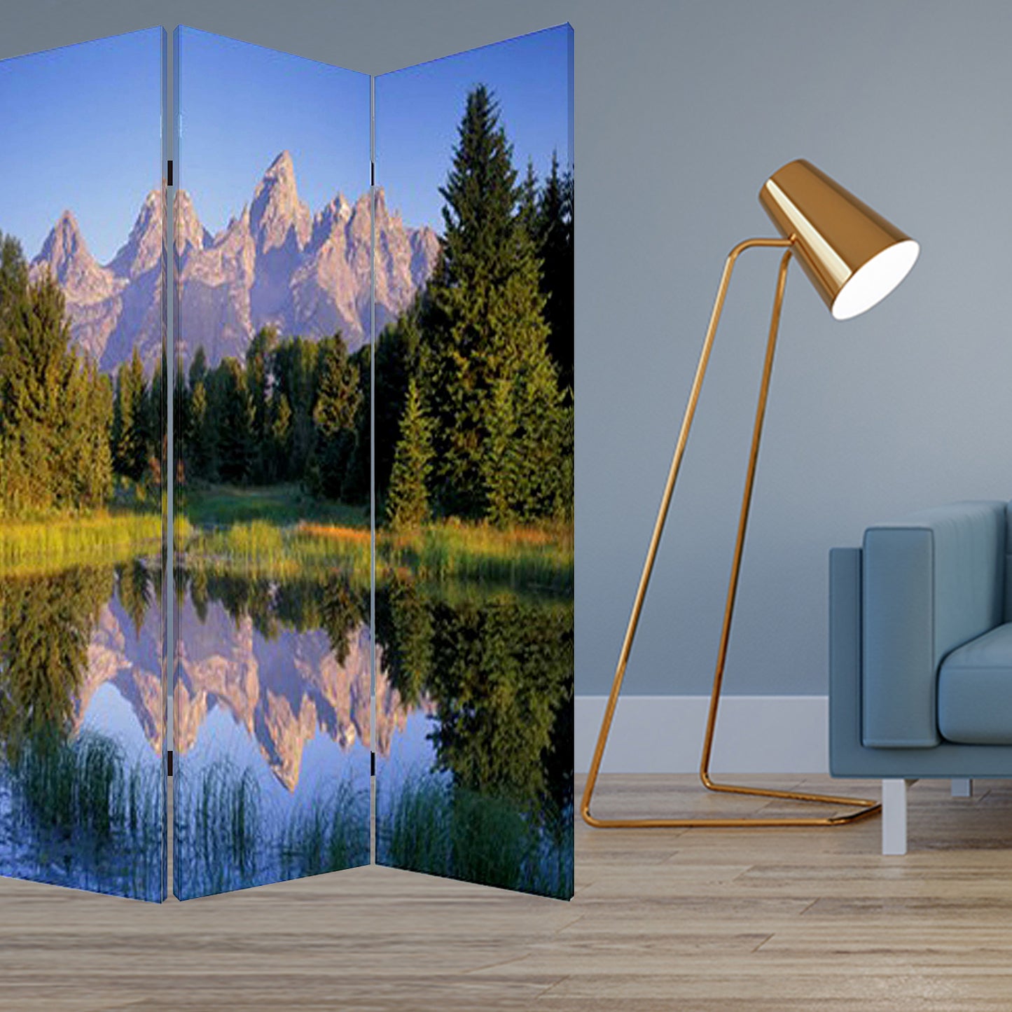 48 X 72 Multi Color Wood Canvas Mountain Peaks Screen
