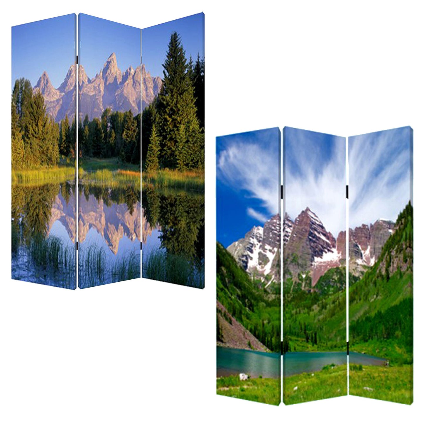 48 X 72 Multi Color Wood Canvas Mountain Peaks Screen