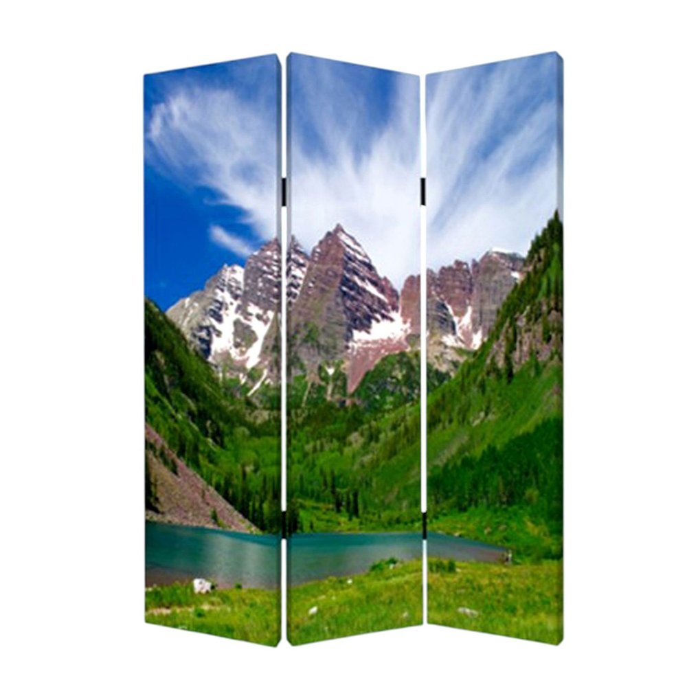 48 X 72 Multi Color Wood Canvas Mountain Peaks Screen