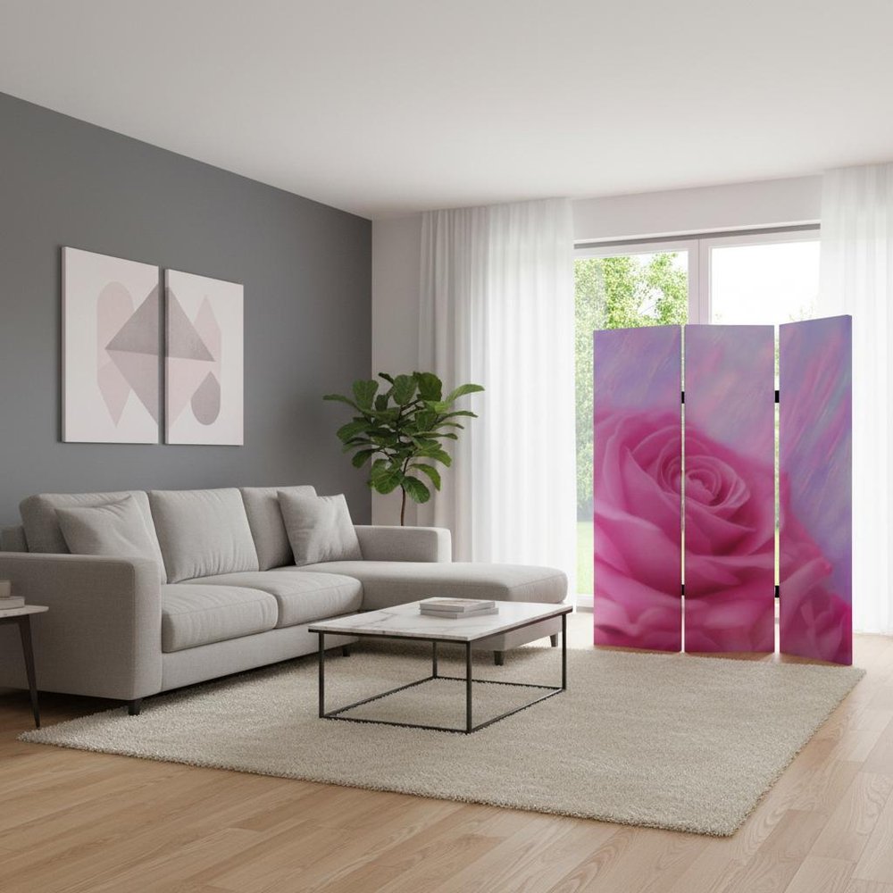 72" Pink Canvas Folding Three Panel Screen Room Divider