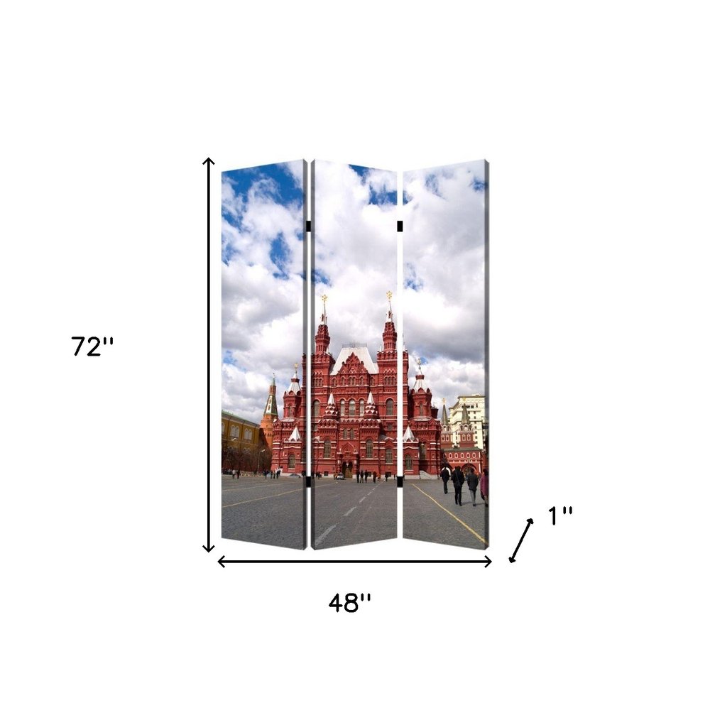 48" X 72" Red Blue and White Wood Canvas Russia Screen