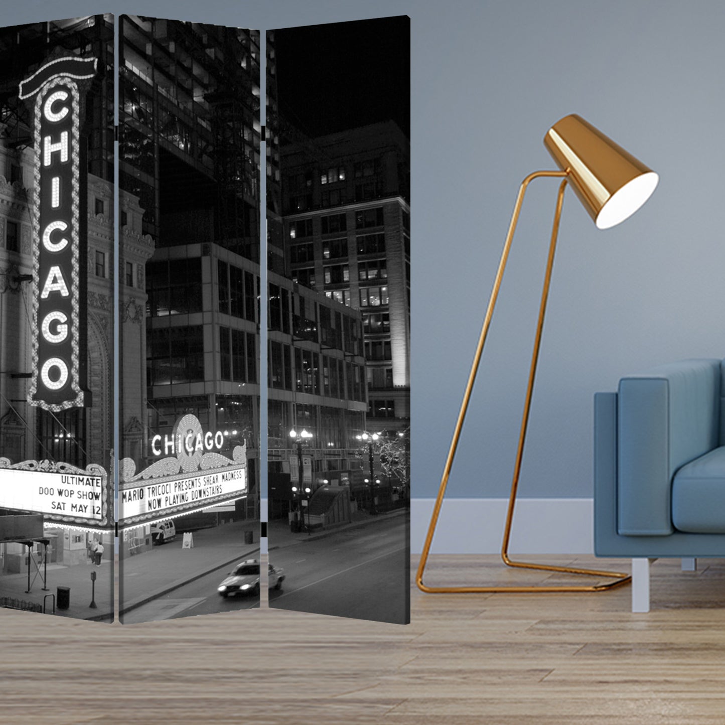 48" X 72" Multi Color Wood Canvas Chicago Screen