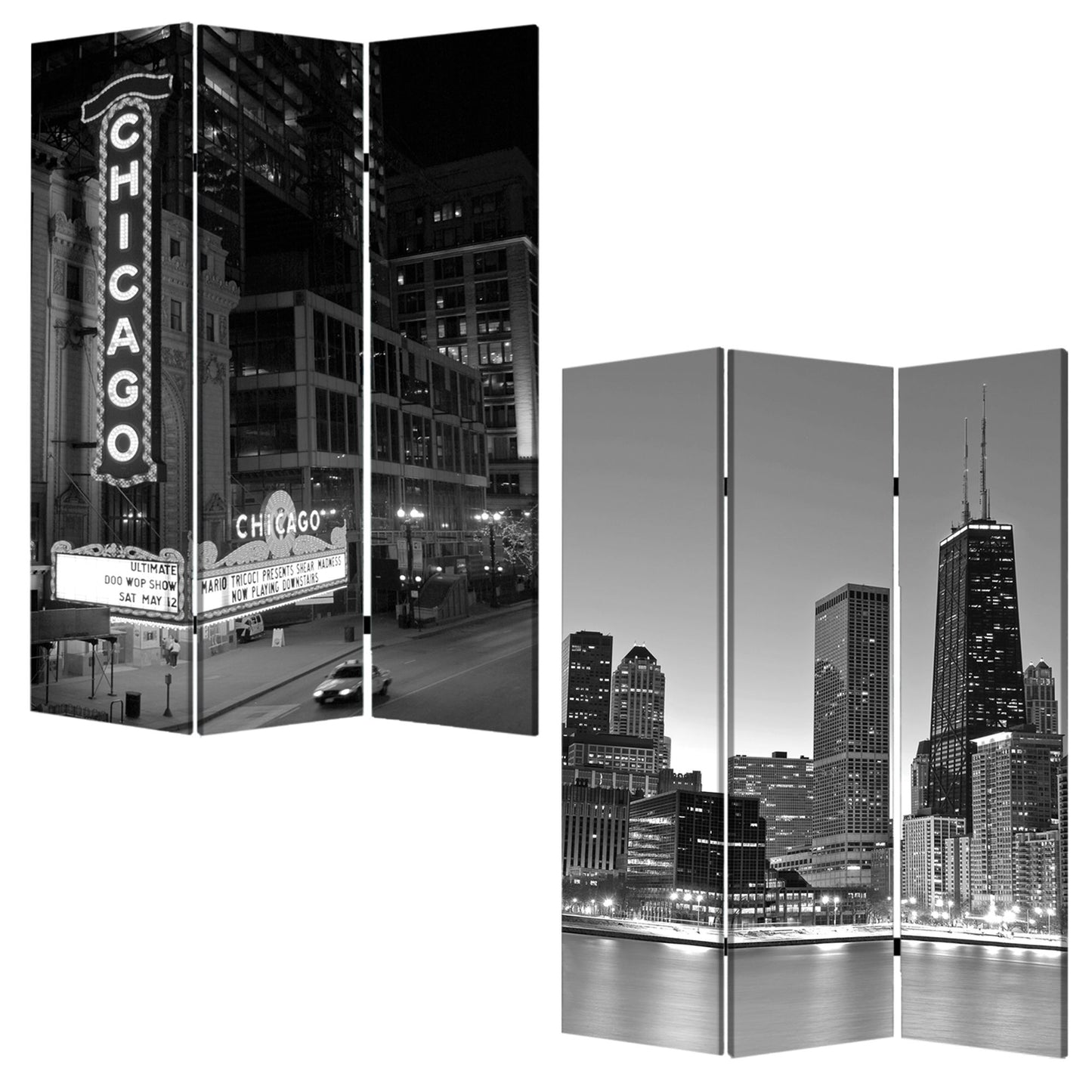 48" X 72" Multi Color Wood Canvas Chicago Screen