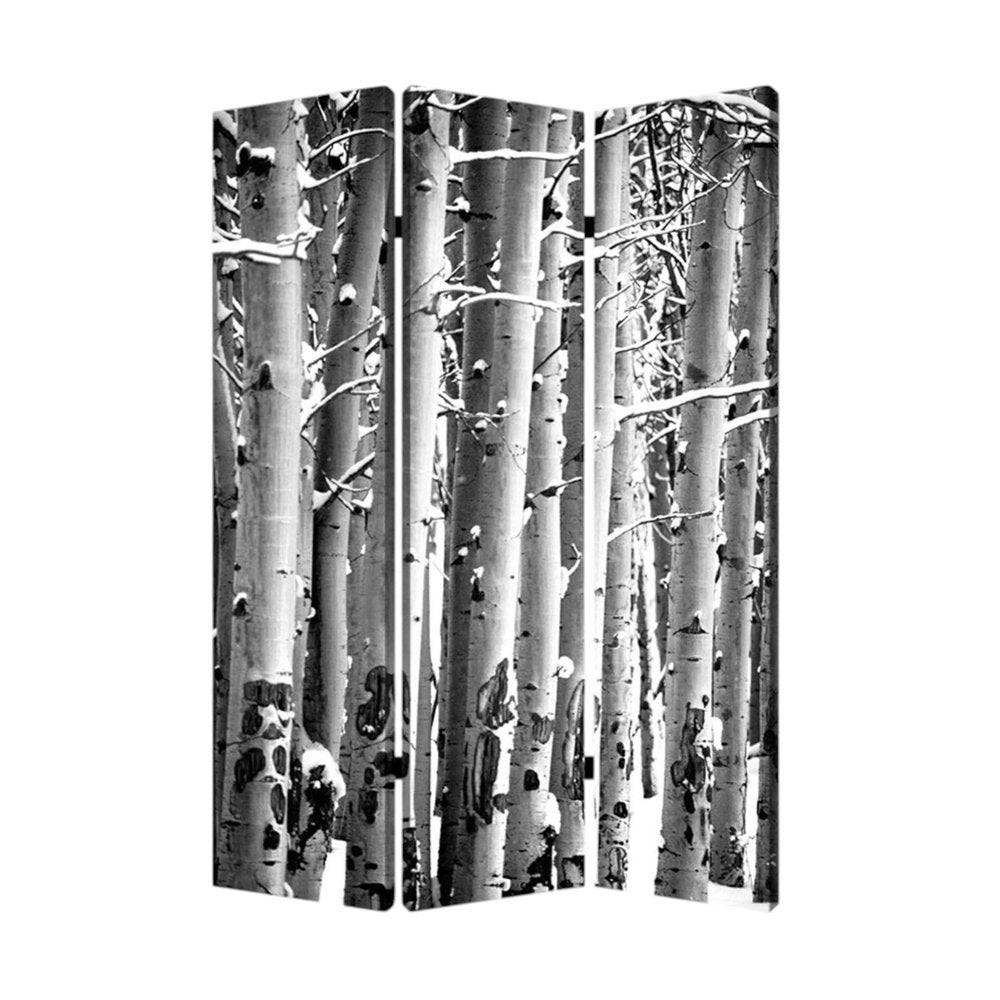 48" X 72" Gray And White Wood Canvas Birch Screen