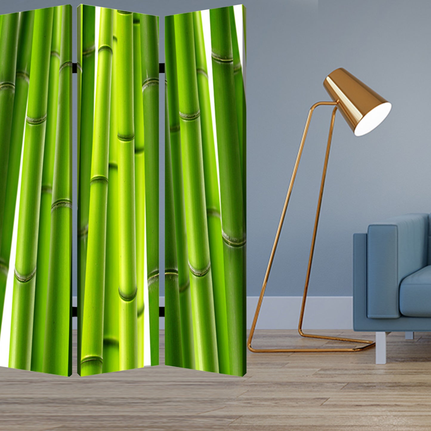 48" X 72" Multi Color Wood Canvas Bamboo Screen
