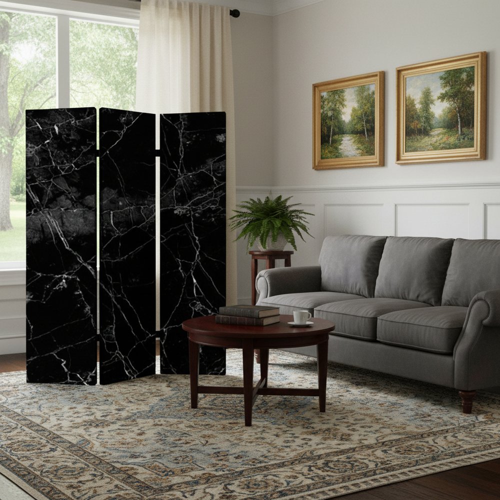 72" Gray Canvas Folding Three Panel Screen Room Divider