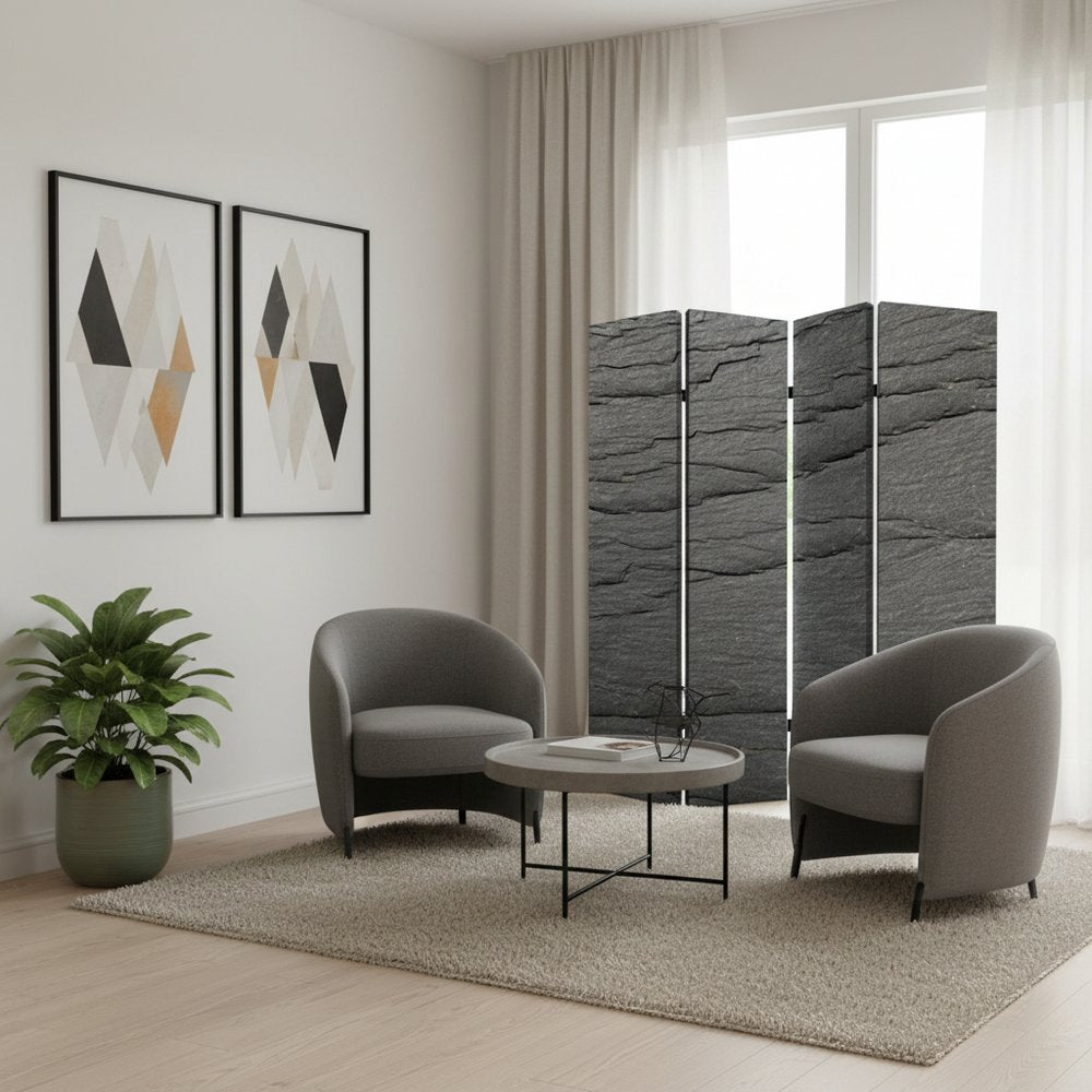 84" Gray Canvas Folding Four Panel Screen Room Divider