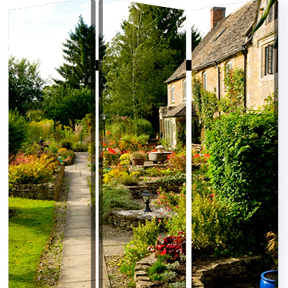 48" X 72" Multi Color Wood Canvas English Garden Screen