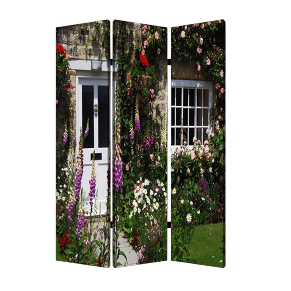 48" X 72" Multi Color Wood Canvas English Garden Screen