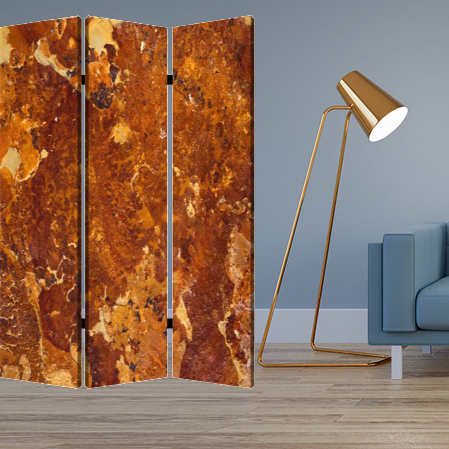 48" X 72" Multi Color Wood Canvas Brown Marble Screen