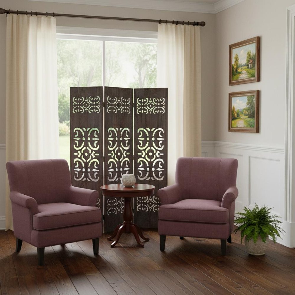 52 X 67 Brown 3 Panel Wood Screen