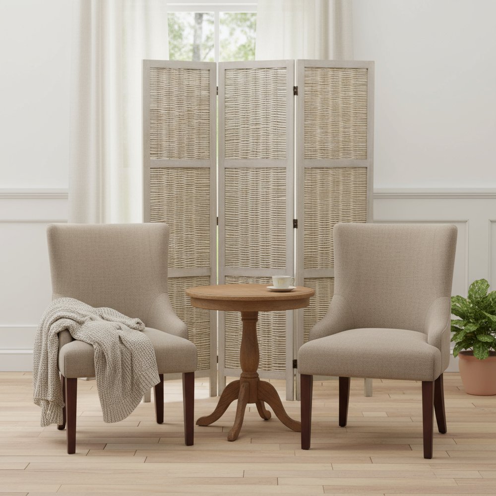 67" Beige Wood Folding Three Panel Screen Room Divider