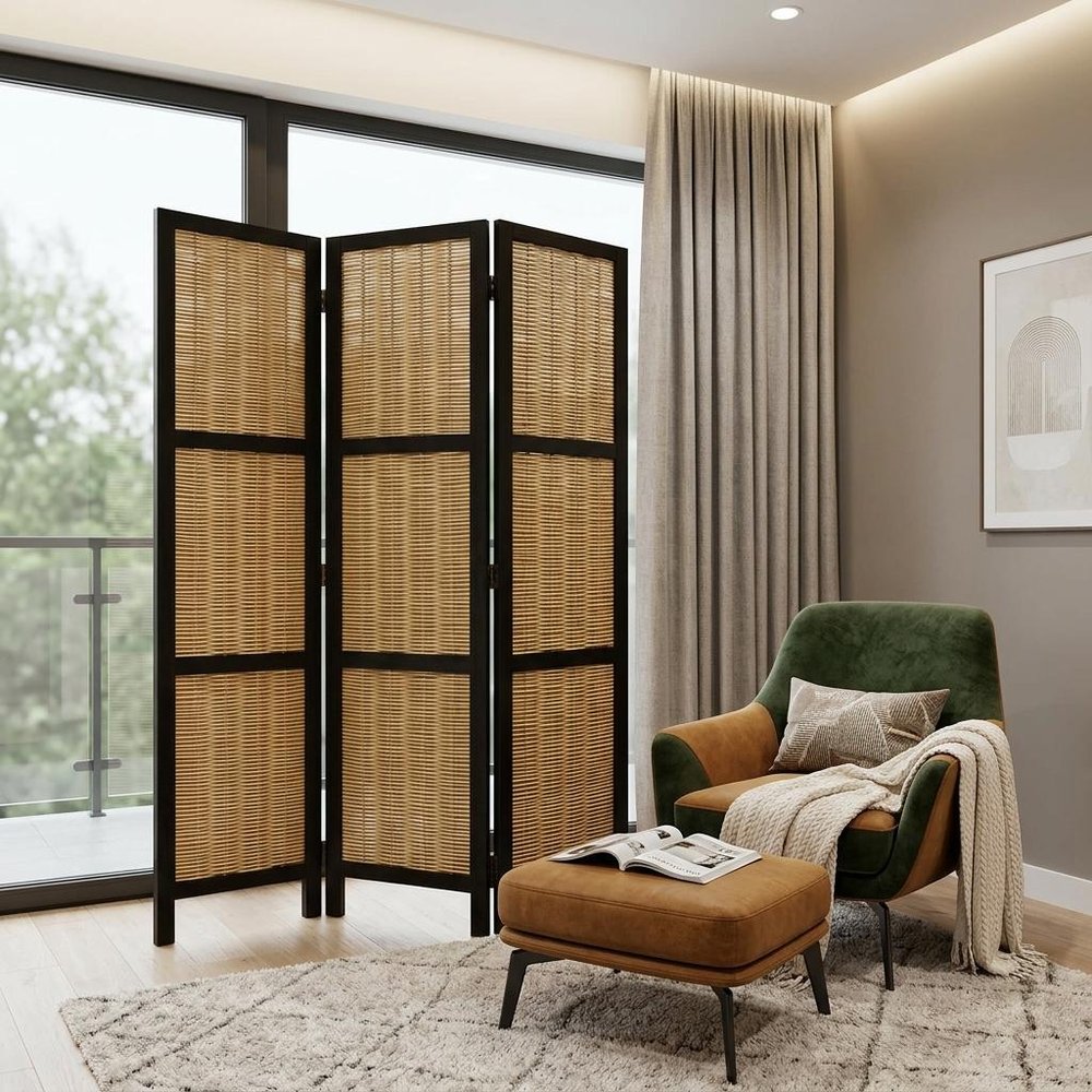 67" Brown Folding Three Panel Screen Room Divider