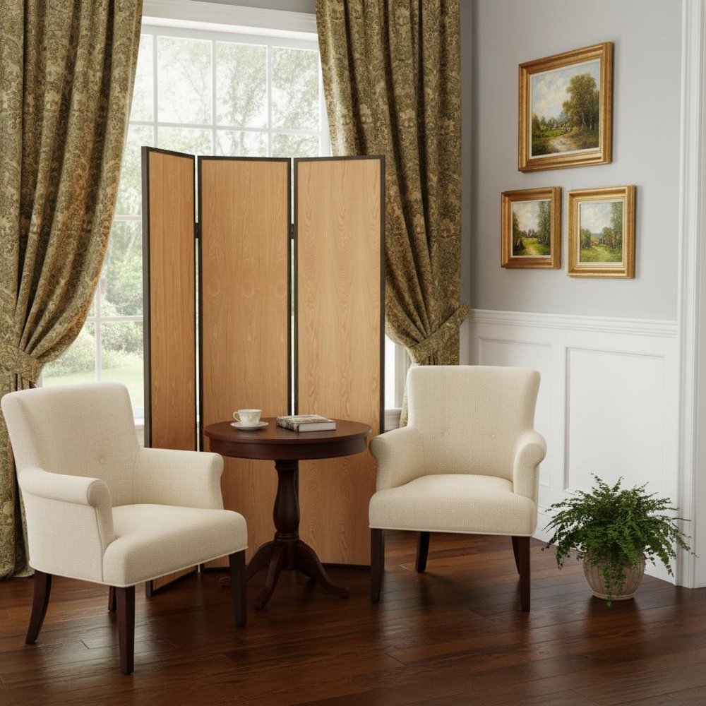 71" Natural Wood Folding Three Panel Screen Room Divider