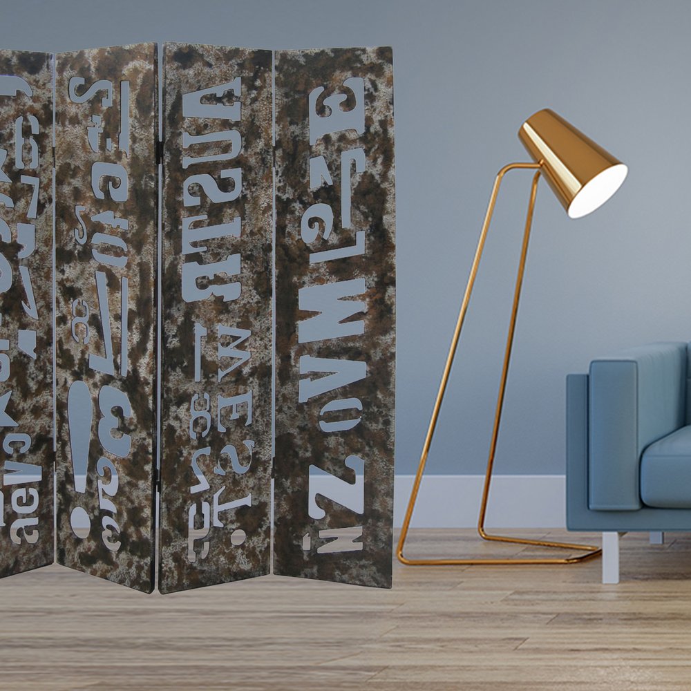60" X 71" Brown Distressed Wooden Screen