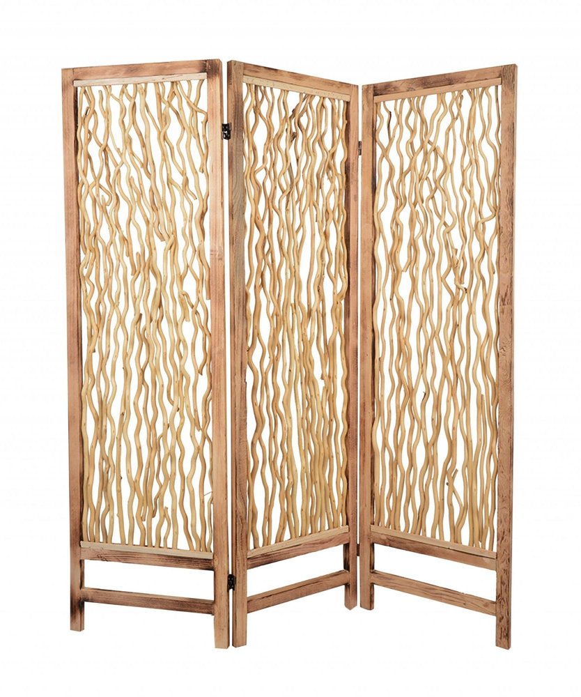 69" Brown Solid Wood Panel Screen Room Divider