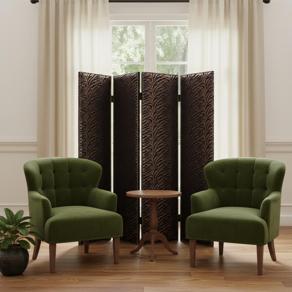 84" Bronze Fabric Folding Four Panel Screen Room Divider