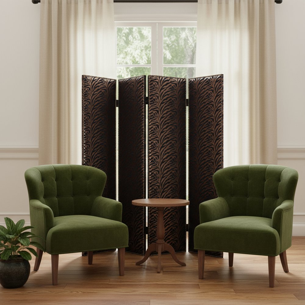 84" Bronze Fabric Folding Four Panel Screen Room Divider