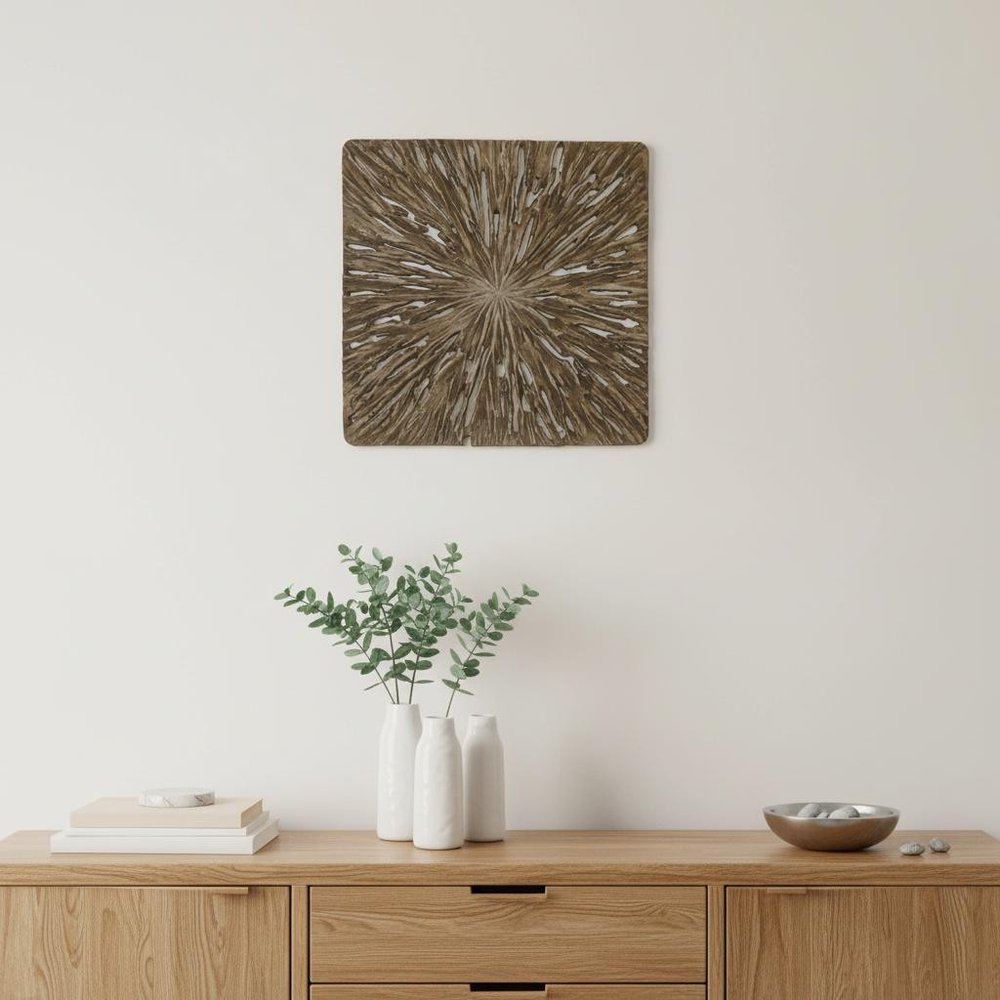 19" X 19" X 2" Brown Square Rotten Wood Wall Decor