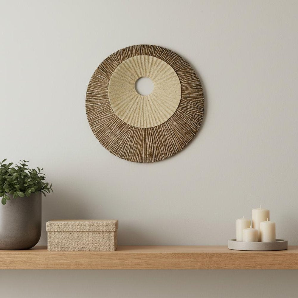14" X 14" X 2" Brown Round Ribbed Wall Plaque