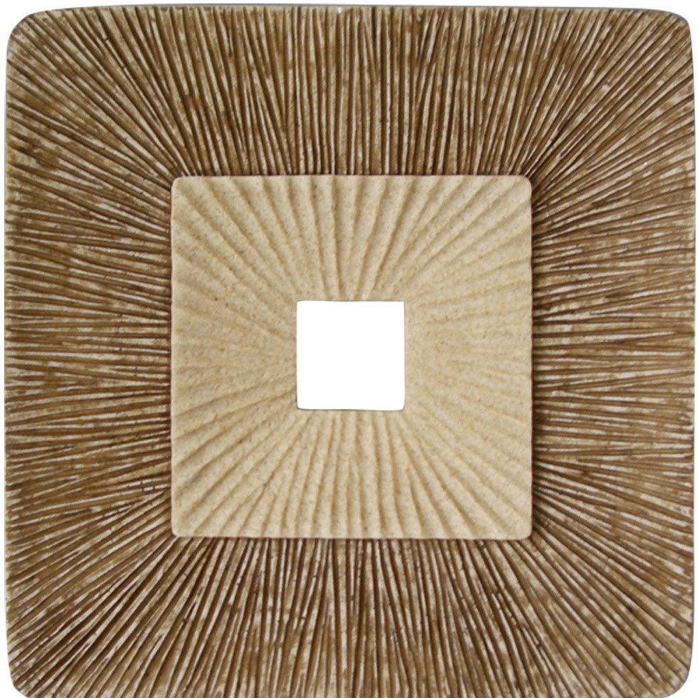 14" X 14" X 2" Brown Concave Square Double Layer Ribbed Wall Plaque Set Of 2