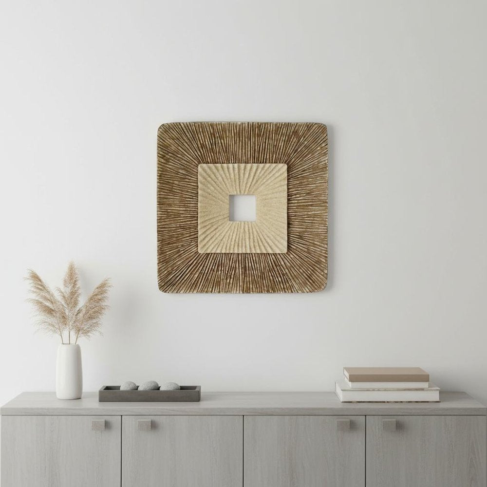 26" X 26" X 2" Brown Concave Square Double Layer Ribbed Wall Plaque