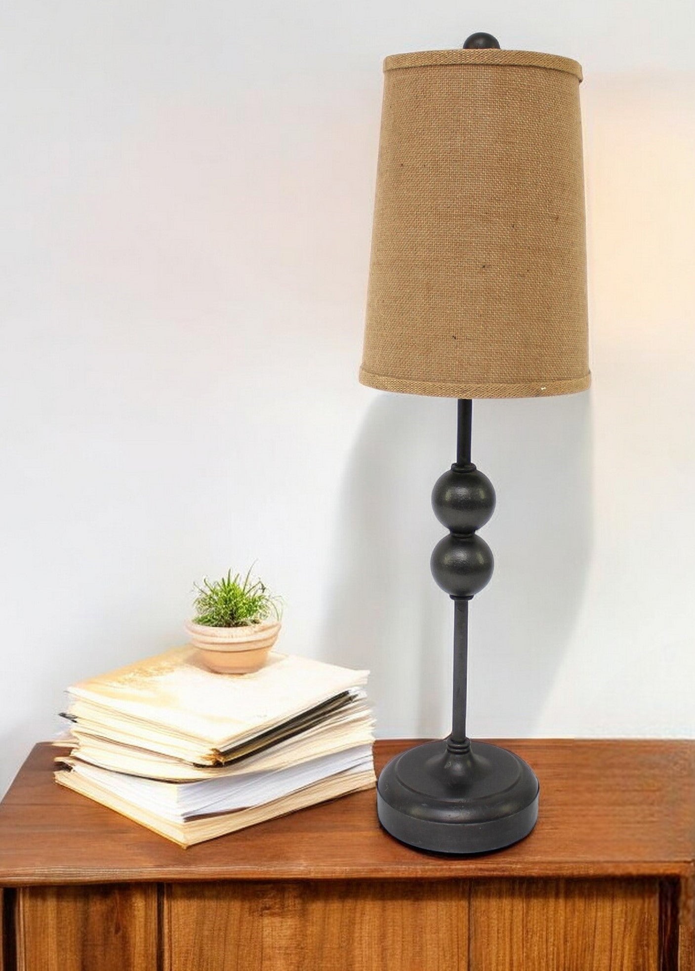 29" Bronze Bedside Lamp With Brown Shade