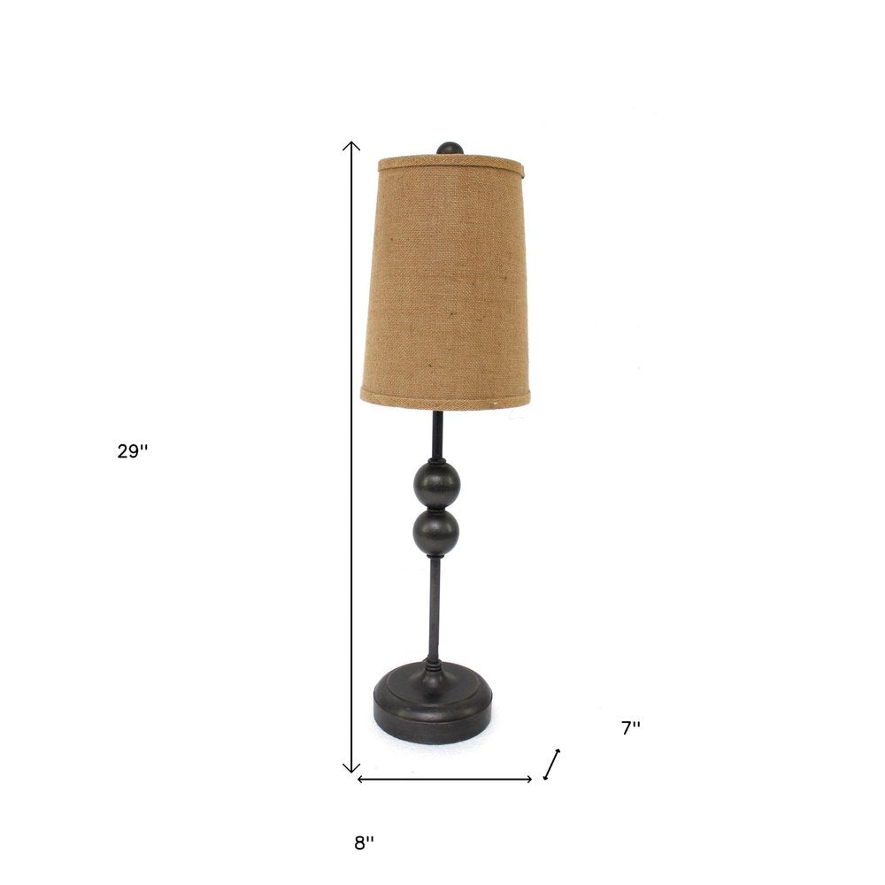 29" Bronze Bedside Lamp With Brown Shade