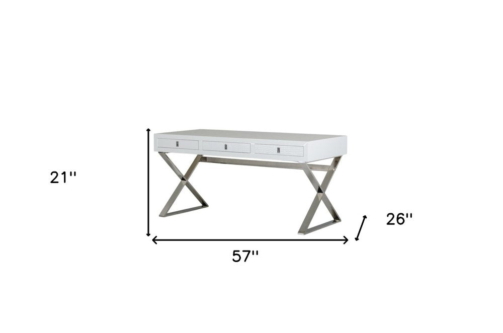 21" White Crocodile Mdf And Steel Desk